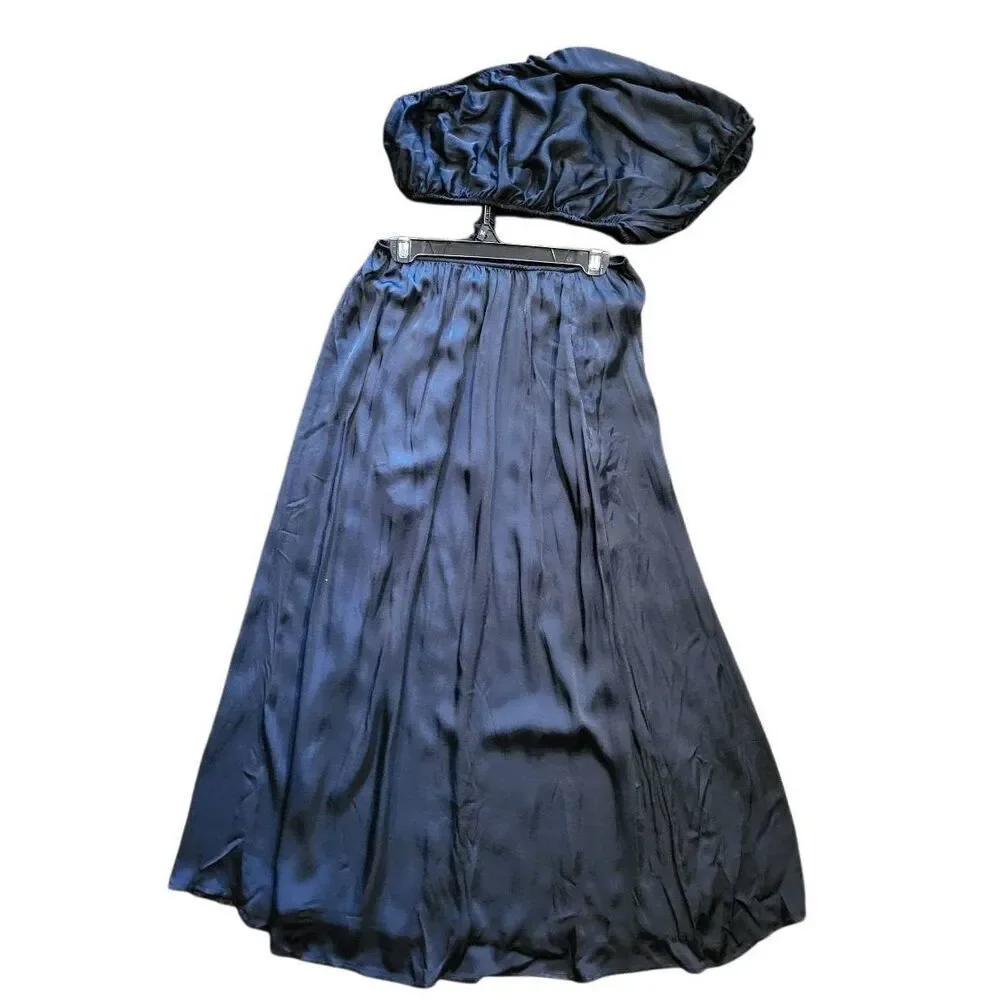 NWT Farm Rio Dress Women's Medium Black One Shoulder Midi Satin Ecovera - Picture 5 of 7
